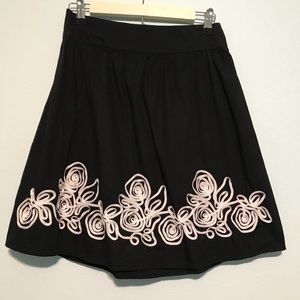 Black A-Line Skirt With Flowers Sz Med